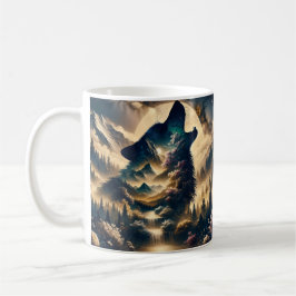 Taza De Café Wolf Howling en la luna en una noche nublada