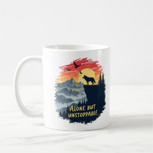 Taza De Café Wolf Howling En La Luna Sola Pero Imparable