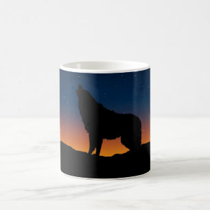 Taza De Café Wolf Howling Silhouette en Sunset Coffee Mug