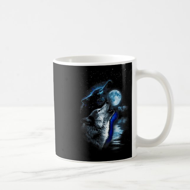 Taza De Café Wolf Moon Lake Wolf Howling Full Moon Wolf Graphic (Derecha)