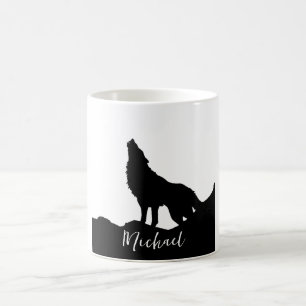 Taza De Café Wolf Pop Art Tu Nombre Personalizado Blanco Negro