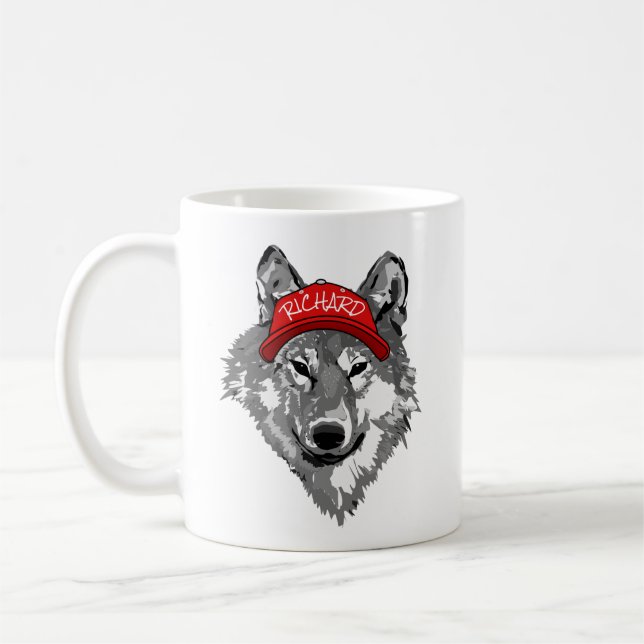 Taza De Café Wolf Wildlife Red Baseball Cap Partner Name (Izquierda)