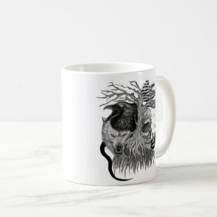 Taza De Café Wolf y Raven con el cráneo