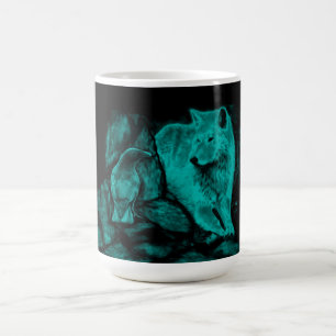 Taza De Café Wolf y Raven en la noche