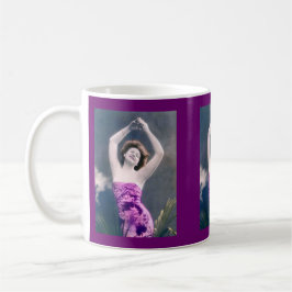 Taza De Café woman in purple sarong , arms raised as if dancing