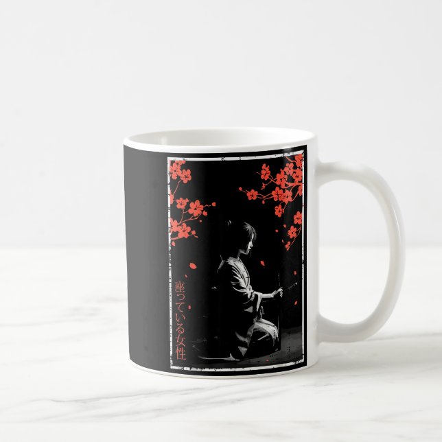Taza De Café Woman Sitting Cherry Blossoms Japanese Art Women M (Derecha)