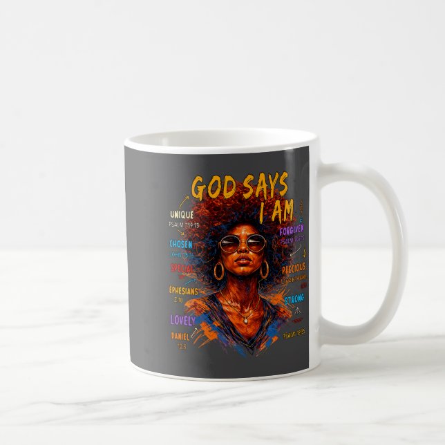 Taza De Café Womens Black Girl Queen God Says I Am Melanin Hist (Derecha)