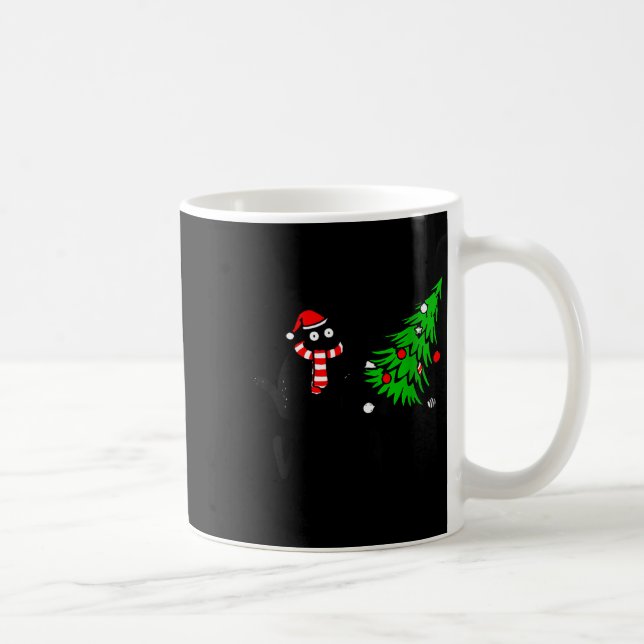 Taza De Café Womens Funny Black Cat Gift Pushing Christmas Tree (Derecha)