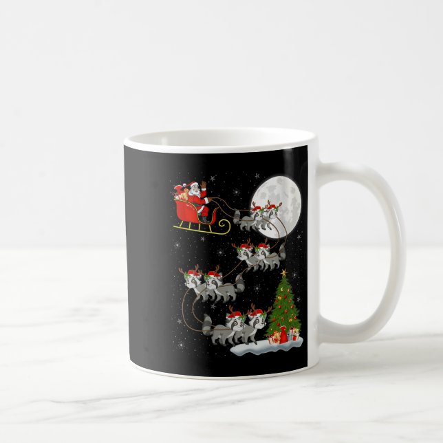 Taza De Café Womens Raccoon Santa Sleigh Flying Funny Magical C (Derecha)