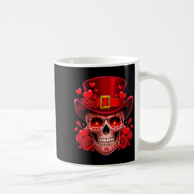 Taza De Café Women's Sugar Skull Valentine Cud Red Roses Couple (Derecha)