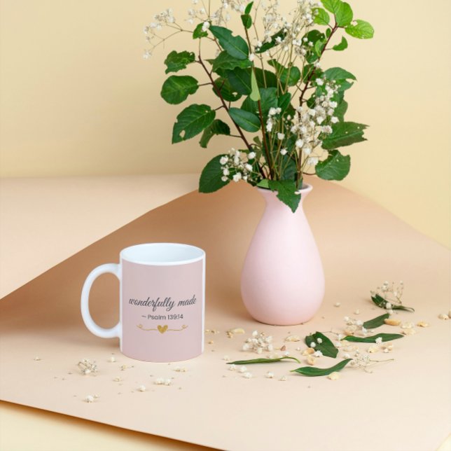 Taza De Café Wonderfully Made – Psalm 139:14 Pink Mug (Subido por el creador)