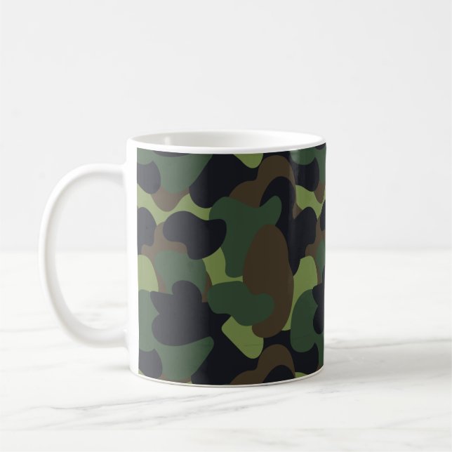 Taza De Café Woodland Camo Militar Green Brown Patrón negro (Izquierda)