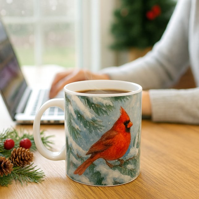 Taza De Café Woodland Christmas Cardinal Bird Mug (Cardinal Christmas mug—festive, cozy, and perfect for snowy mornings or office gift giving.)