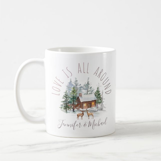 Taza De Café Woodland Forest Love Deer Couple with Names (Izquierda)