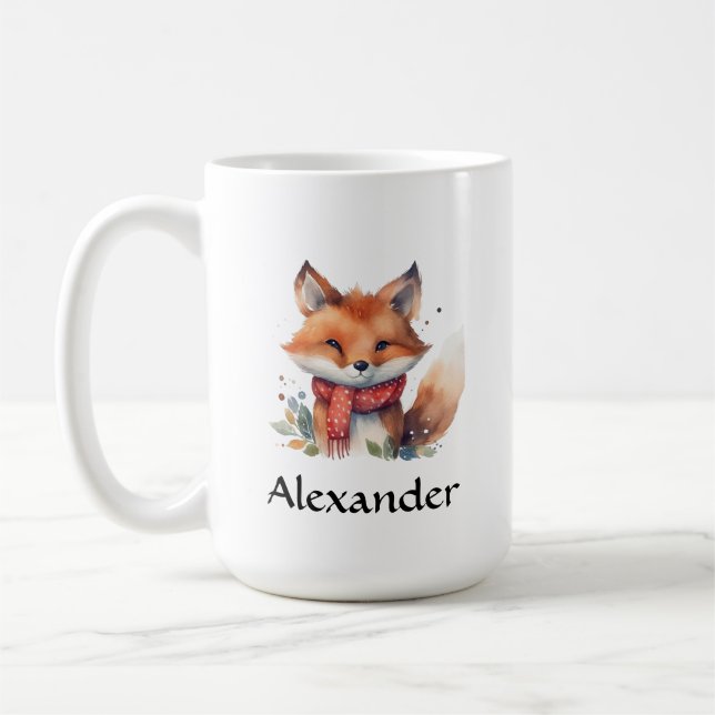 Taza De Café Woodland Fox en Scarf Personalizado (Izquierda)