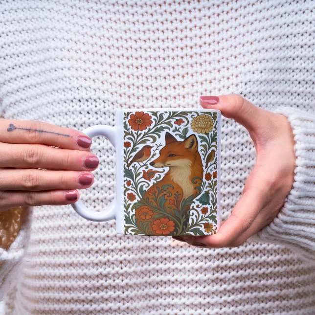 Taza De Café Woodland Grace Fox Motif en flor (Subido por el creador)