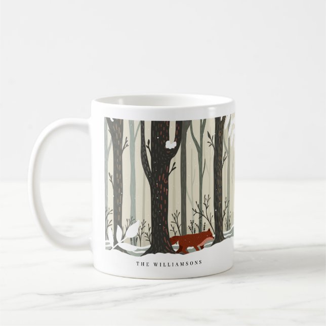 Taza De Café Woodland Winter Wonderland Forest Fox Joy (Izquierda)