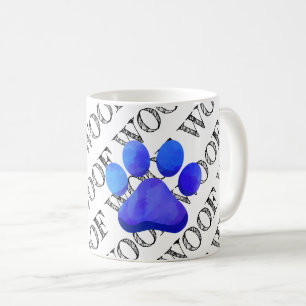 Taza De Café WOOF Pattern Blue Paw Imprimir colorido divertido