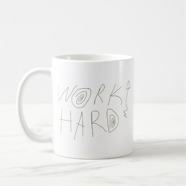 Taza De Café Work Hard Hand Drawing Typography (Izquierda)