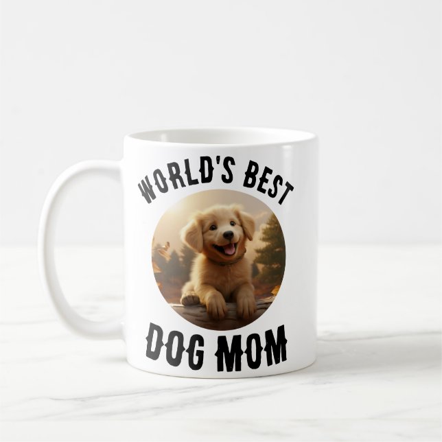 Taza De Café World’s Best Dog Mom | Custom Pet Photo Frame Mug (Izquierda)