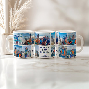 Taza De Café Worlds Best Grandpa Modern Navy Photo Collage