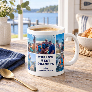 Taza De Café Worlds Best Grandpa Modern Navy Photo Collage