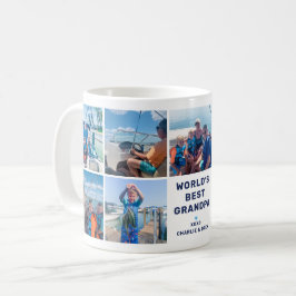 Taza De Café Worlds Best Grandpa Modern Navy Photo Collage
