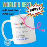 Taza De Café WORLDS BEST NURSE Funny Top Search Result<br><div class="desc">Show your appreciation for the world's greatest nurse with a unique and thoughtful gift! The Google Search Mug features a fun and playful design inspired by the search engine, Google. When you search for the "World's Greatest Nurse", the gift recipient's name appears in the number one spot, making them feel...</div>