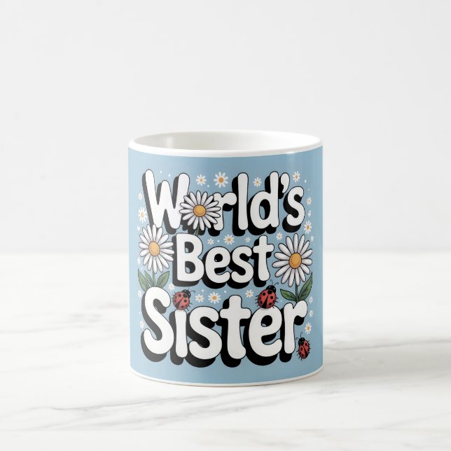 Taza De Café World's Best Sister Graphic: Retro Daisy & Ladybug (Centro)