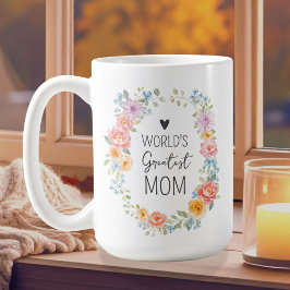 Taza De Café World's Greatest Mom Custom Quote Colorful Floral