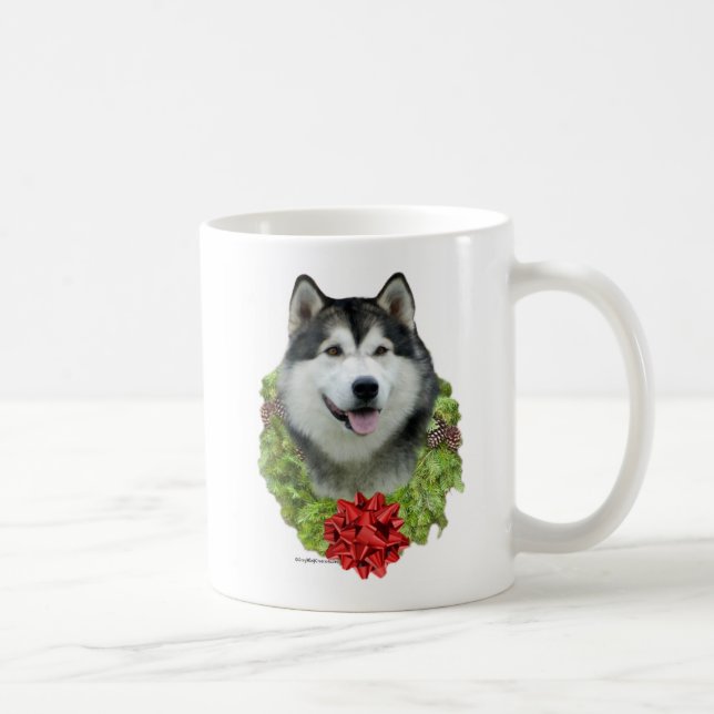 Taza De Café Wreath de Alaskan Malamute (Derecha)