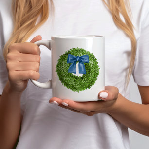 Taza De Café Wreath de Boxwood con cerámica Blue Bow
