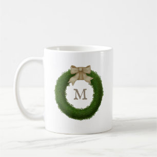 Taza De Café Wreath De Boxwood Con Personalizado De Bow Rústico