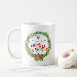 Taza De Café Wreath de Navidades merry y brillantes