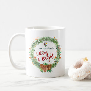 Taza De Café Wreath de Navidades merry y brillantes