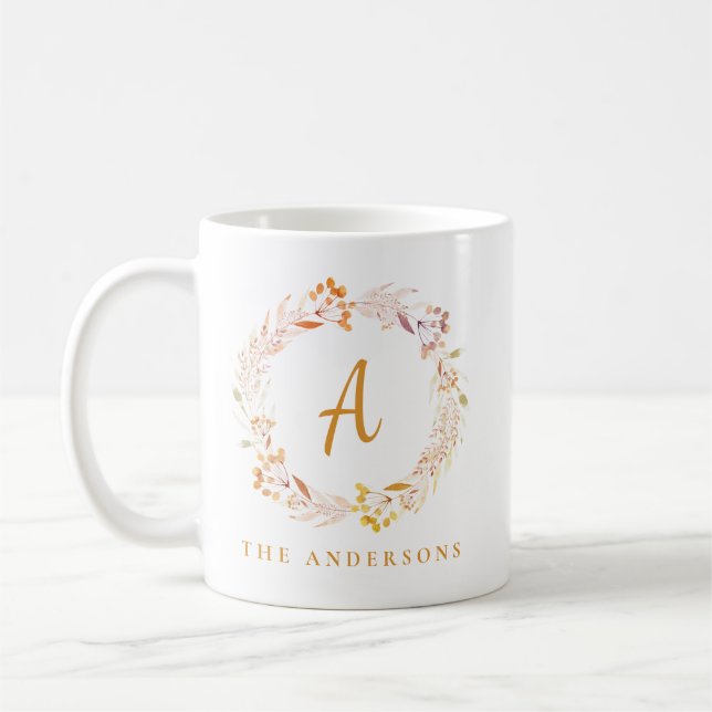 Taza De Café Wreath floral de Boho Autumn | Nombre personalizad (Izquierda)