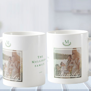 Taza De Café Wreath monograma elegante de fotografía familiar