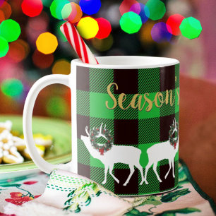 Taza De Café Wreath, Navidades de Elk cubiertos de búfalo verde