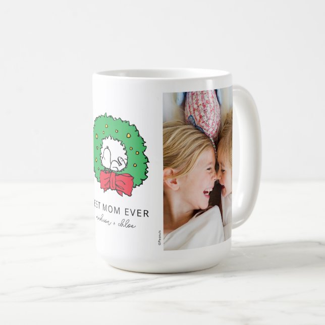 Taza De Café Wreath, Navidades de Snoopy | Mejor foto de mamá (Anverso derecho)