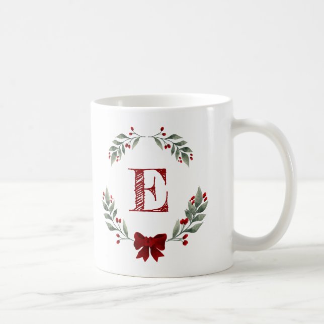 Taza De Café Wreath Navidades monogramas (Derecha)