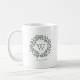 Taza De Café Wreath verde de monograma precoz