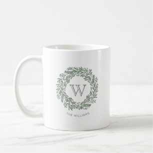 Taza De Café Wreath verde de monograma precoz