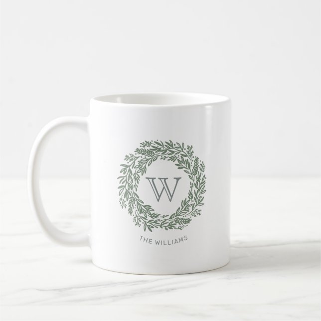Taza De Café Wreath verde de monograma precoz (Izquierda)