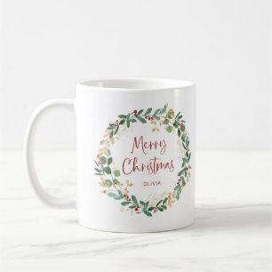 Taza De Café Wreath y guión modernos Navidad de los Ríos