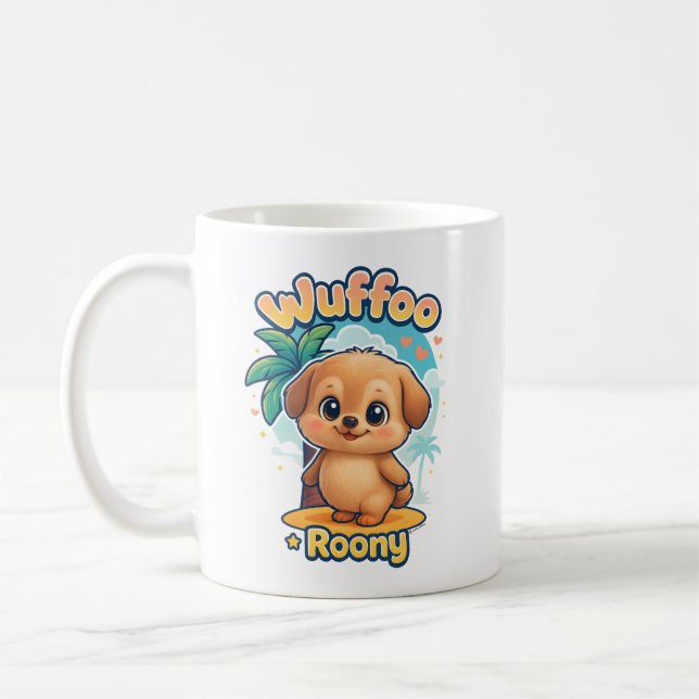 Taza De Café Wuffoo Roony Cachorro Kawaii Tropical Isla (Izquierda)