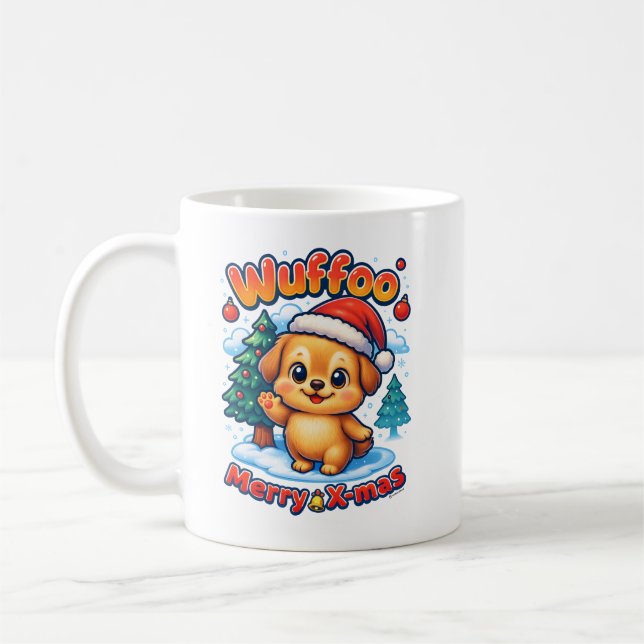 Taza De Café Wuffoo Roony Merry X-mas Kawaii 3D Holiday (Izquierda)