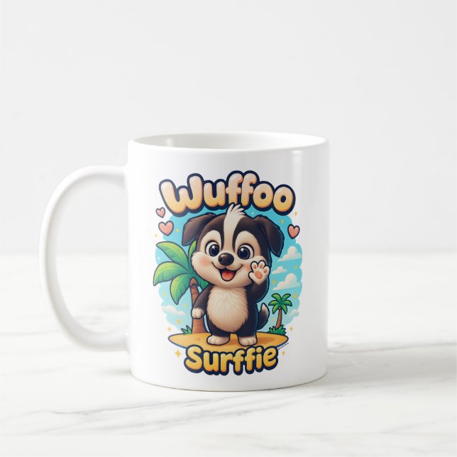 Taza De Café Wuffoo Surffie Cute Kawaii Puppy Tropical Island (Izquierda)
