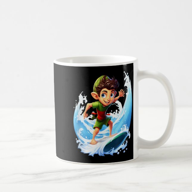 Taza De Café X-mas Christmas Elf Riding Surfboard Surfboard  (Derecha)