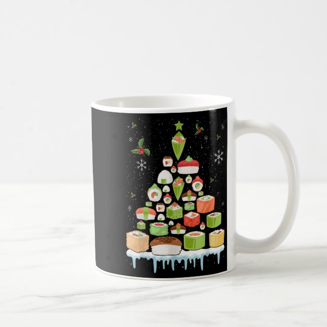 Taza De Café Xmas Japanese Sushi Christmas Tree Holiday Pajama  (Derecha)