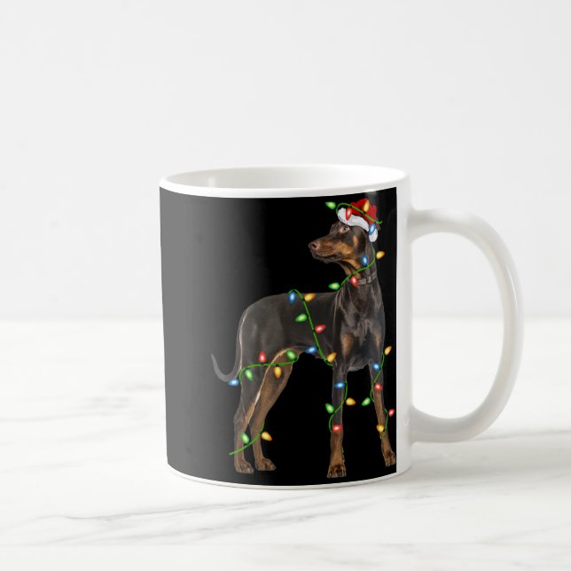 Taza De Café Xmas Lights Santa Hat Doberman Nscher Dog Christ  (Derecha)